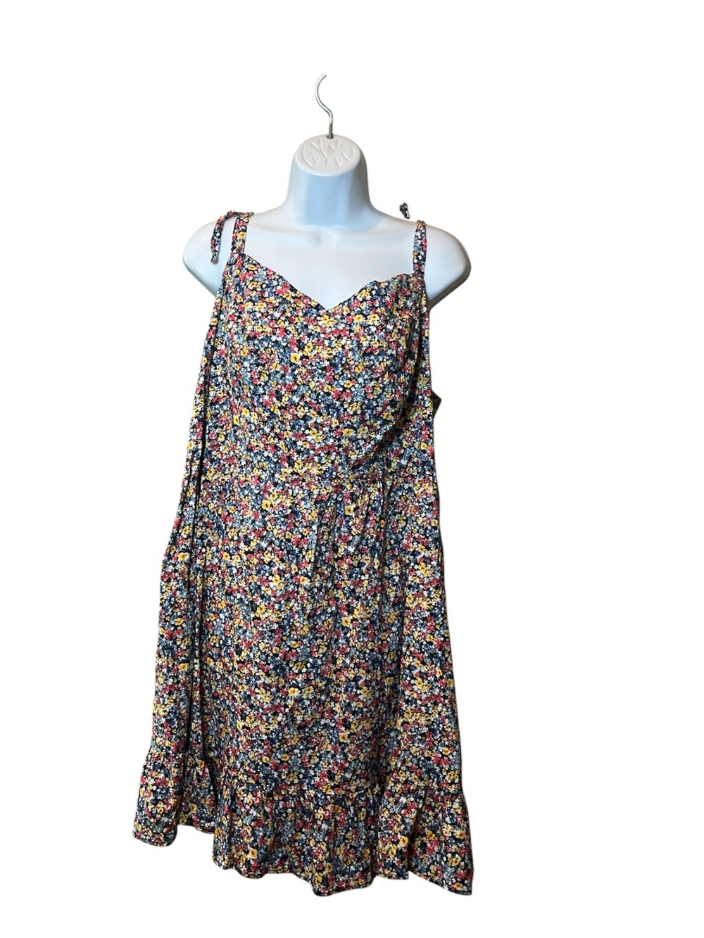 Old Navy Navy Multi Floral Midi Dress with Tie Straps